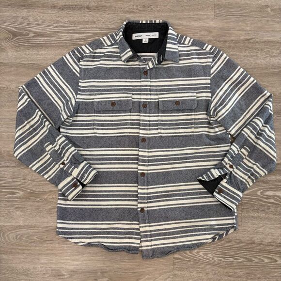 Old Navy Striped Cotton Regular Fit Over shirt sz L - Picture 1 of 10